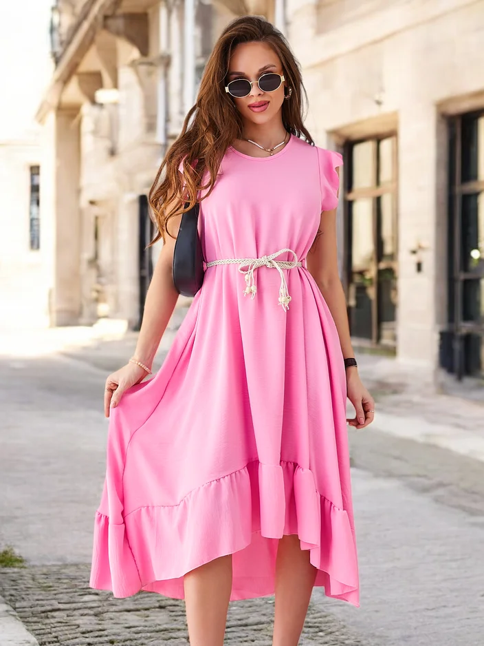 Royalfashion Women's midi dress with ruffles and short sleeves