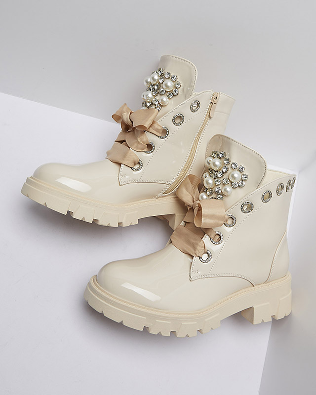 Women's patent leather bagger boots in beige Oselfo- Footwear