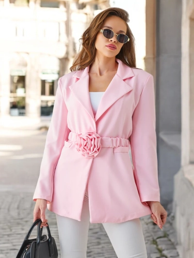 Royalfashion Women's blazer with a belt and decorative flower