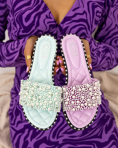 Women's slippers with pearls in purple Loppo - Footwear