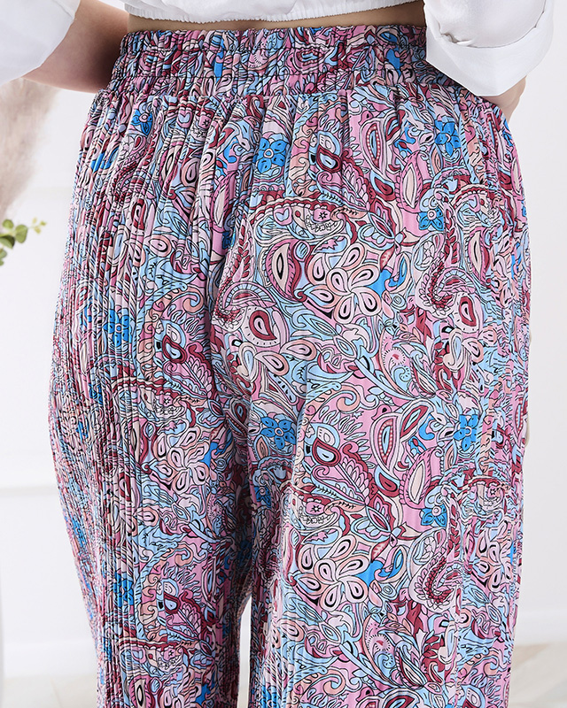 Sieviešu rakstainas platās bikses zilā krāsā - Apģērbs