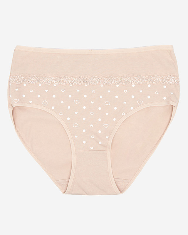 Beige cotton women's knickers with hearts - Underwear