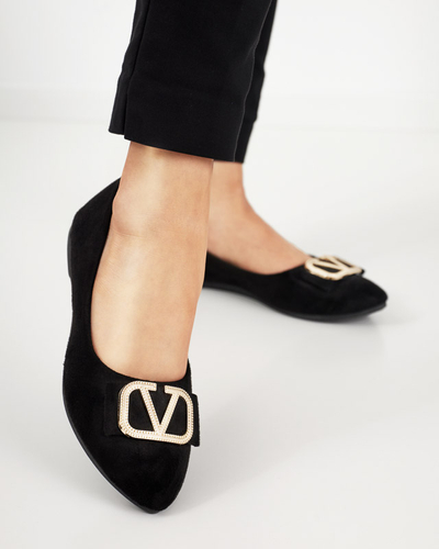 Sieviešu melnas balerīnas ar ornamentu purngalā Cavo - Apavi