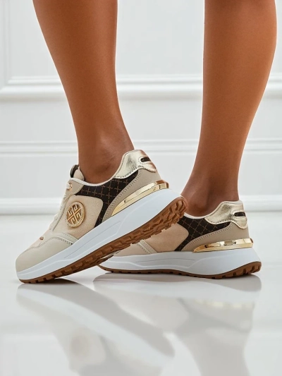 Women's beige Calista Verona sneakers on a flat heel - eco leather 4 cm