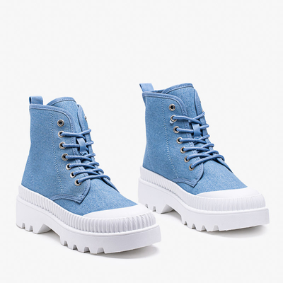 Blue women's boots with a flat heel Roulle - Footwear