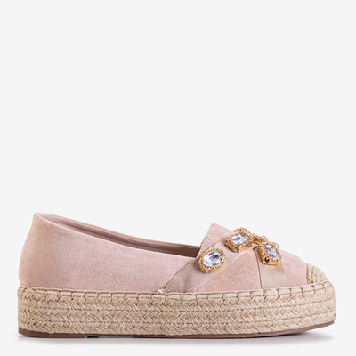 Light pink women's espadrilles on the platform with crystals Erilla - Footwear
