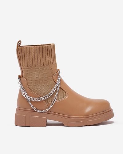 Gaiši brūni sieviešu zābaki ar augšējo daļu a'la zeķe Foldaf- Footwear