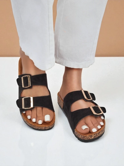 Letitia women's black suede flip-flops, flat heel, Italian design