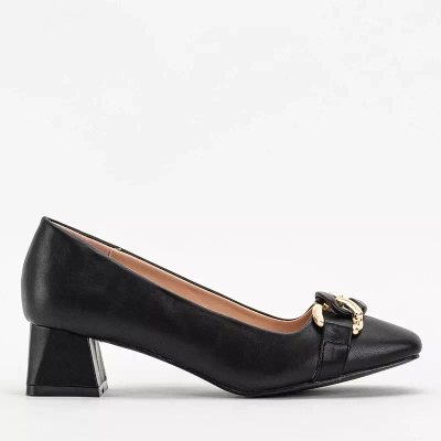 OUTLET Black women's pumps on a low post with Vetina decoration - Footwear