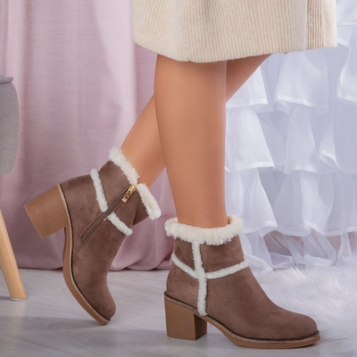 Brown winter boots with a higher heel Fairi - Footwear