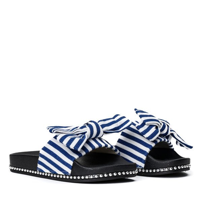 White and navy blue slippers with Akelia bow - Footwear