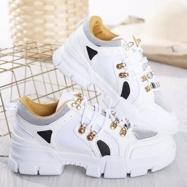 OUTLET Women's white sneakers with a thick sole Olyssotia - Footwear
