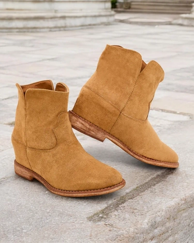 Royalfashion Boots cowboy style on covered wedge Blueston