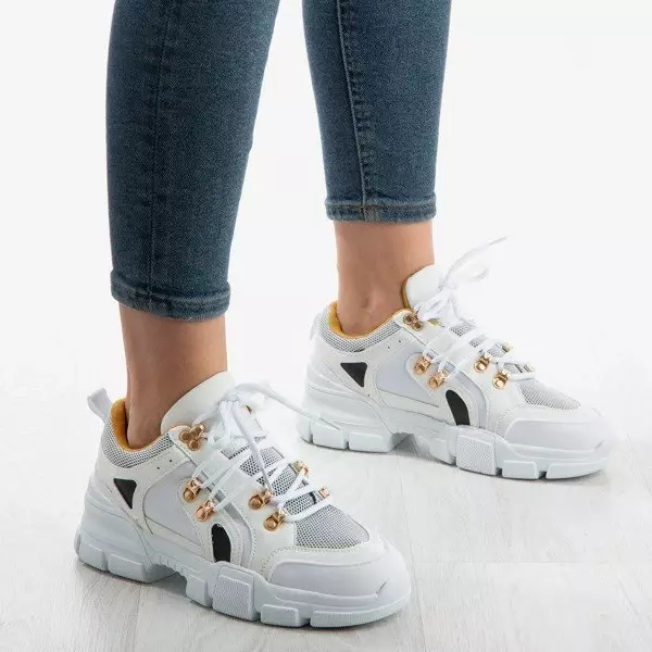 Białe sneakersy damskie na grubej podeszwie Olyssotia - Obuwie