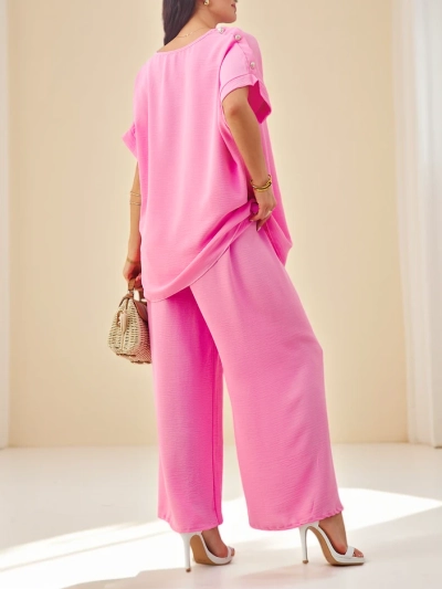 Royalfashion Women's cotton set with short sleeves and wide trousers