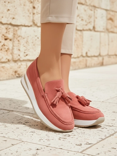 Ariadne women's pink wedge moccasins casual eco leather
