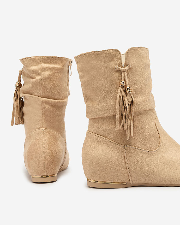 Royalfashion Bēšas krāsas eko- zamšādas zābaki ar paslēptu enkuru Lovely