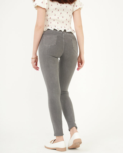 Dark gray women's treggings with decorative buttons - Clothing