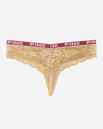 Ladies' beige lace thong panties - Underwear