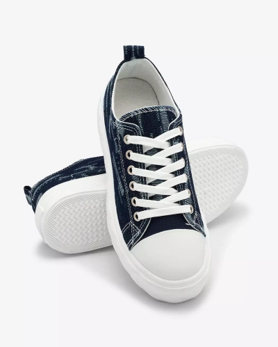 Royalfashion Navy blue women's denim sneakers with rubbed Nerolera