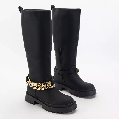 OUTLET Women's black knee-high boots Filusio - Footwear