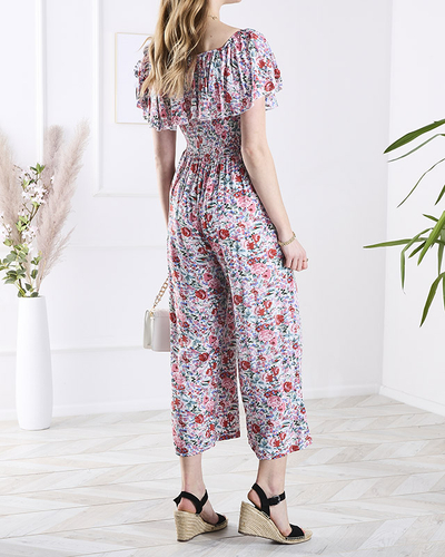 Balts un rozā sieviešu kombinezons ar gariem ziedu rakstiem - Apģērbs