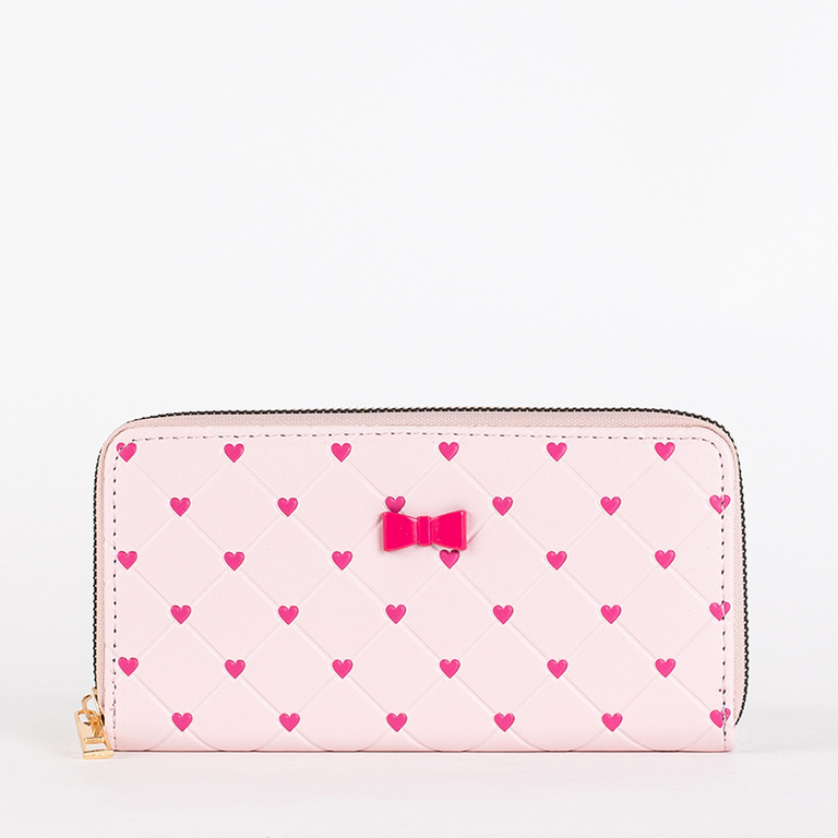 Pink women's large wallet with hearts - Accessories