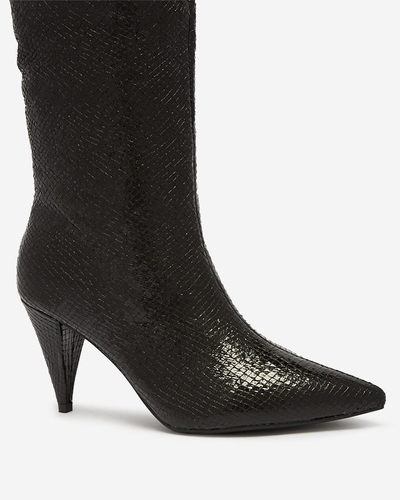 Black women's high-heel boots with embossing Elivea- Footwear