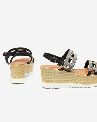 OUTLET Black women's sandals with cubic zirconia Masewi - Footwear