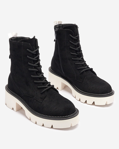 Black women's boots on a low post Savet - Footwear