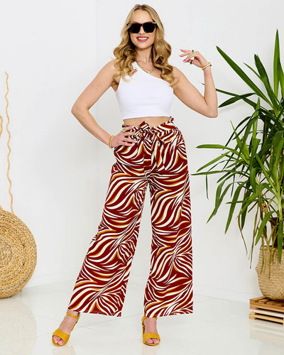 Patterned women's palazzo pants in red- Clothing