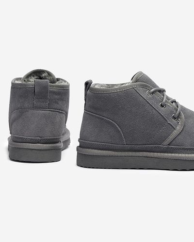 Gray women's tied snow boots with fur Miusho - Footwear