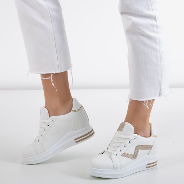 White indoor sports shoes on a covered heel with gold inserts Say It - Footwear