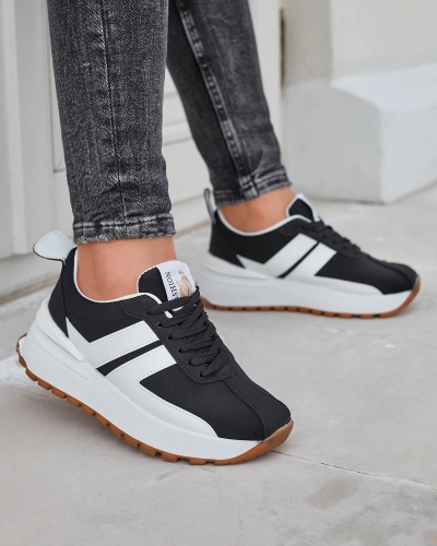 Eko ādas sieviešu melni sporta apavi ar krāsainiem ielaidumiem Tifora- Footwear