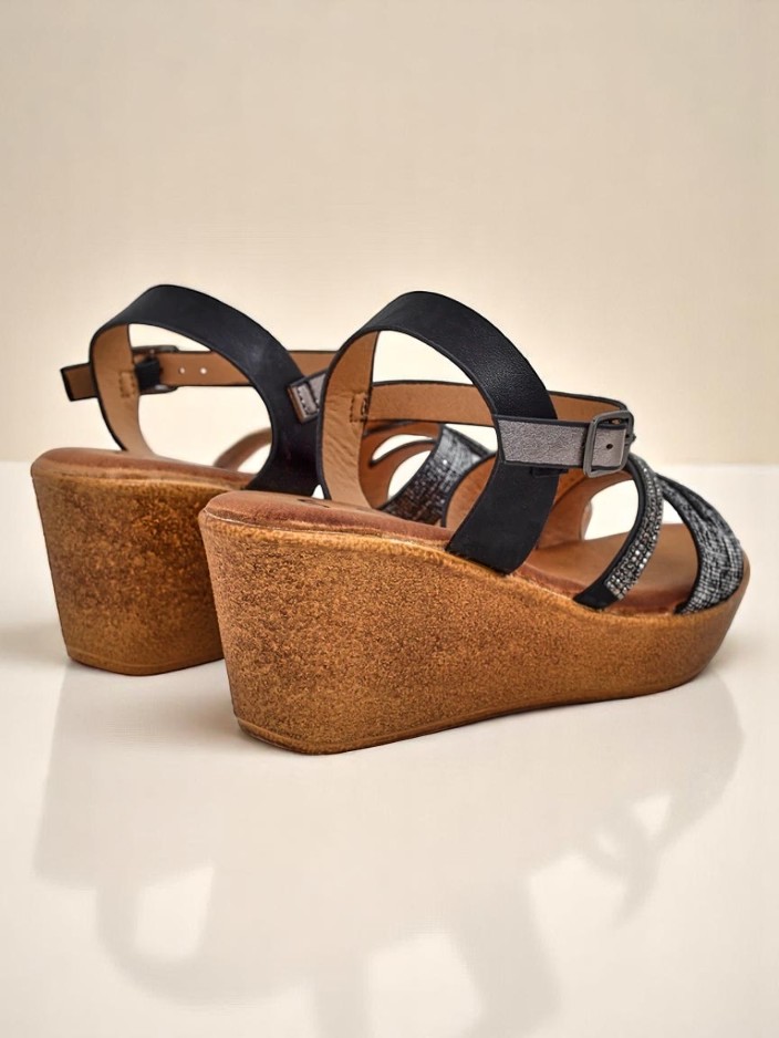 Royalfashion Women's wedge sandals with rhinestones and glitter Eclat