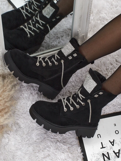 Eko zamszowe sznurowane botki damskie Tessaro