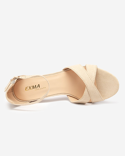 Beige women's sandals on the post Nenki - Footwear