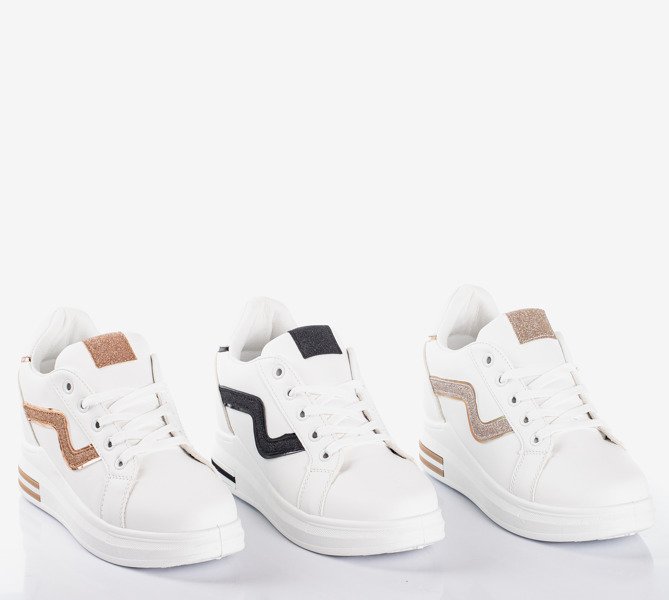 White indoor sports shoes on a covered heel with gold inserts Say It - Footwear