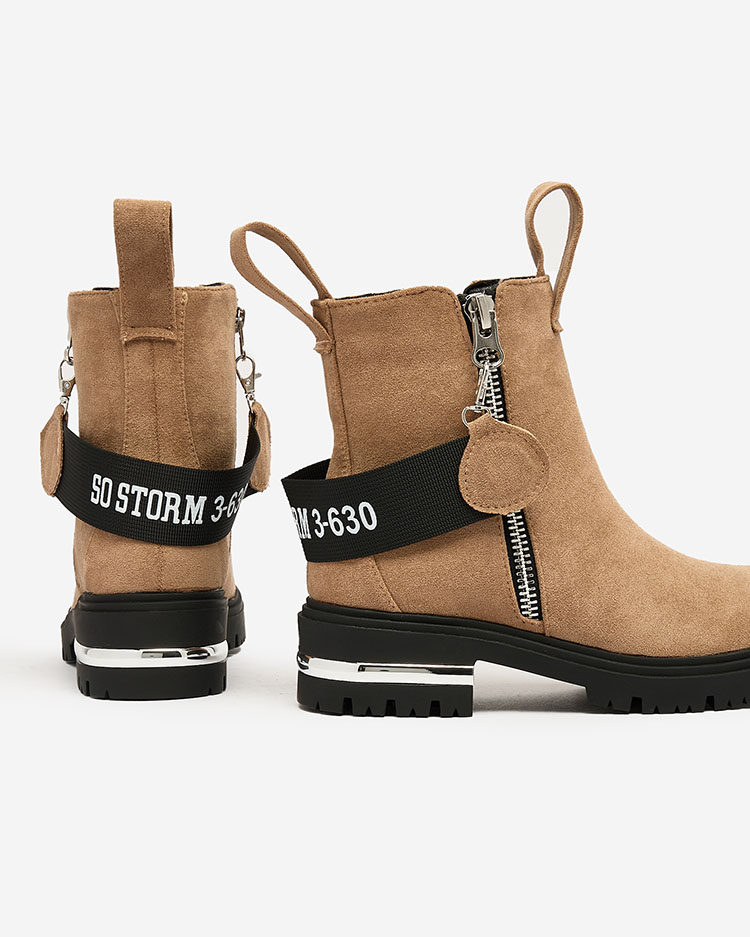 Royalfashion Brown eco-suede boots with strap and zippers Redmisala