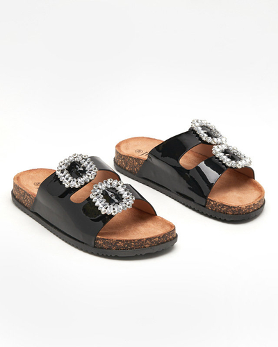 Black women's slippers with decorated clasps Olimika - Footwear