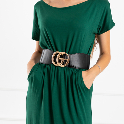 Ladies' black belt with a large buckle - Accessories