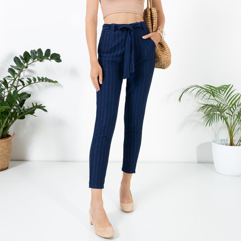 Navy blue women's treggings with a shiny thread - Clothing