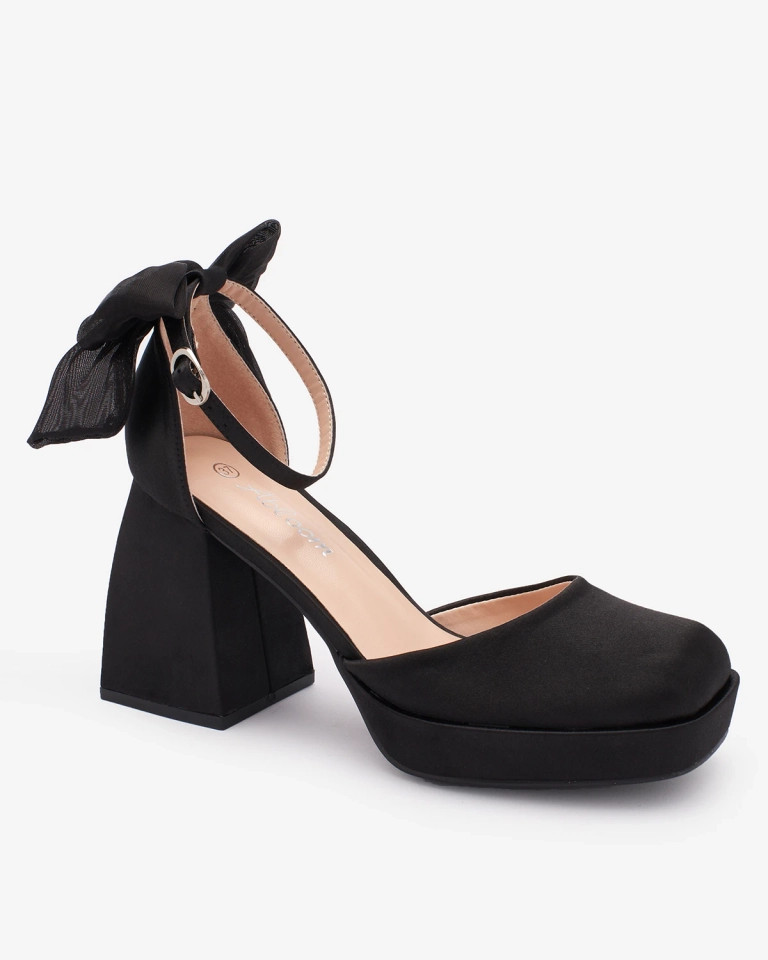 Royalfashion Black women's satin pumps with bow Silk Serenade