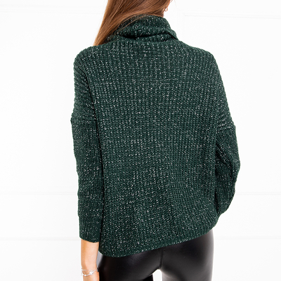 Bottle green women's turtleneck short sweater - Clothing