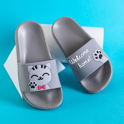 Grey children's flip-flops with Keryn cat - Footwear