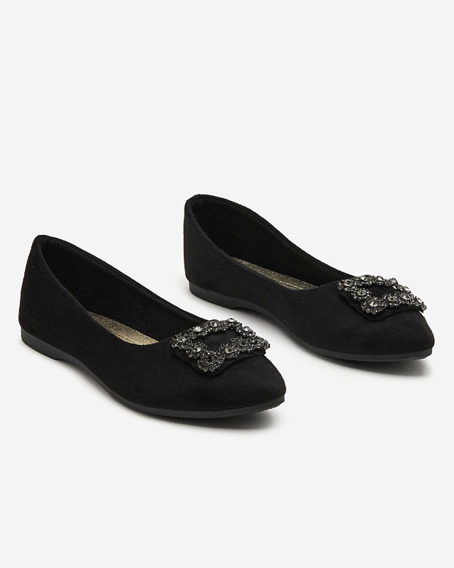 Black women's eco-suede ballerinas with Linselisa decoration - Footwear