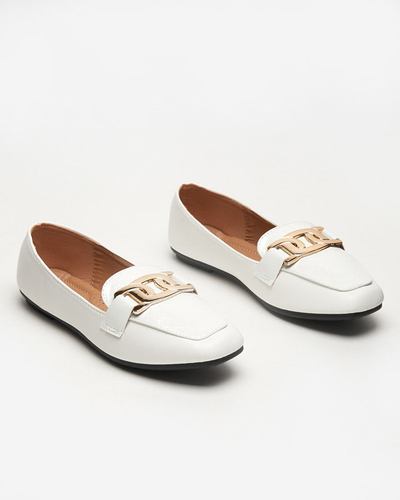 Women's white moccasins with a decorated square toe Torisa - Footwear