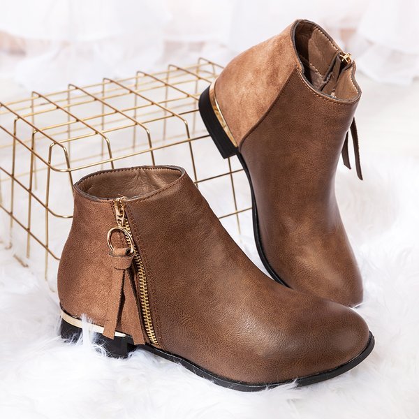 Brown ankle boots with a decorative Pompi zipper - Footwear