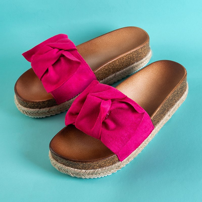 Women's fuchsia slippers with a Jenis bow - Footwear