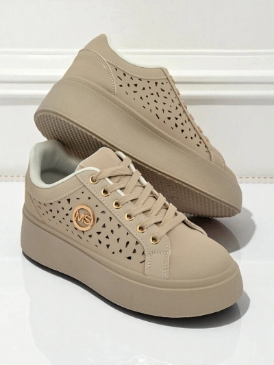 Cleo Ecru Platino – бежевые кроссовки на платформе Royalfashion экокожа
